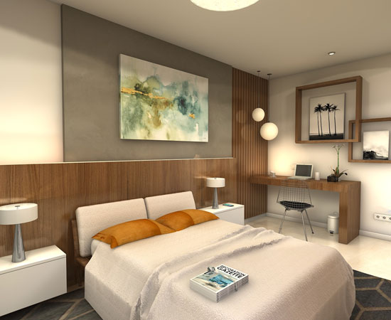 Modern bedroom with workspace
